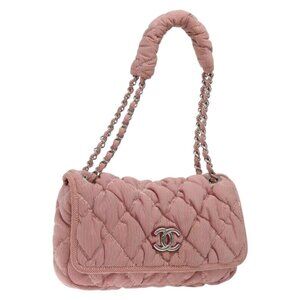 CHANEL Ultra Stitch Chain Shoulder Bag Nylon Red Silver CC Auth 132483